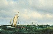 Vilhelm Melbye Stormfuld Eftermiddag i Skagerak. En dansk Jagt og forskjellige Skibe passere Skagen oil painting artist